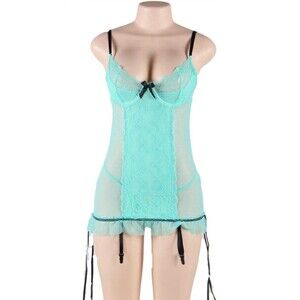 Dreamgirl Lingerie Aqua/Black Teddy with Garters